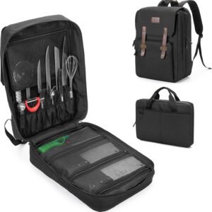 samdew Large Chef Backpack & Knife Bag, Knife Backpack and Chef Bag with Lock Hole, Knife Carrier Chef Utensil Case with Multiple Pockets & Slots for Kitchenware, Patent Design (Knife Not Included)