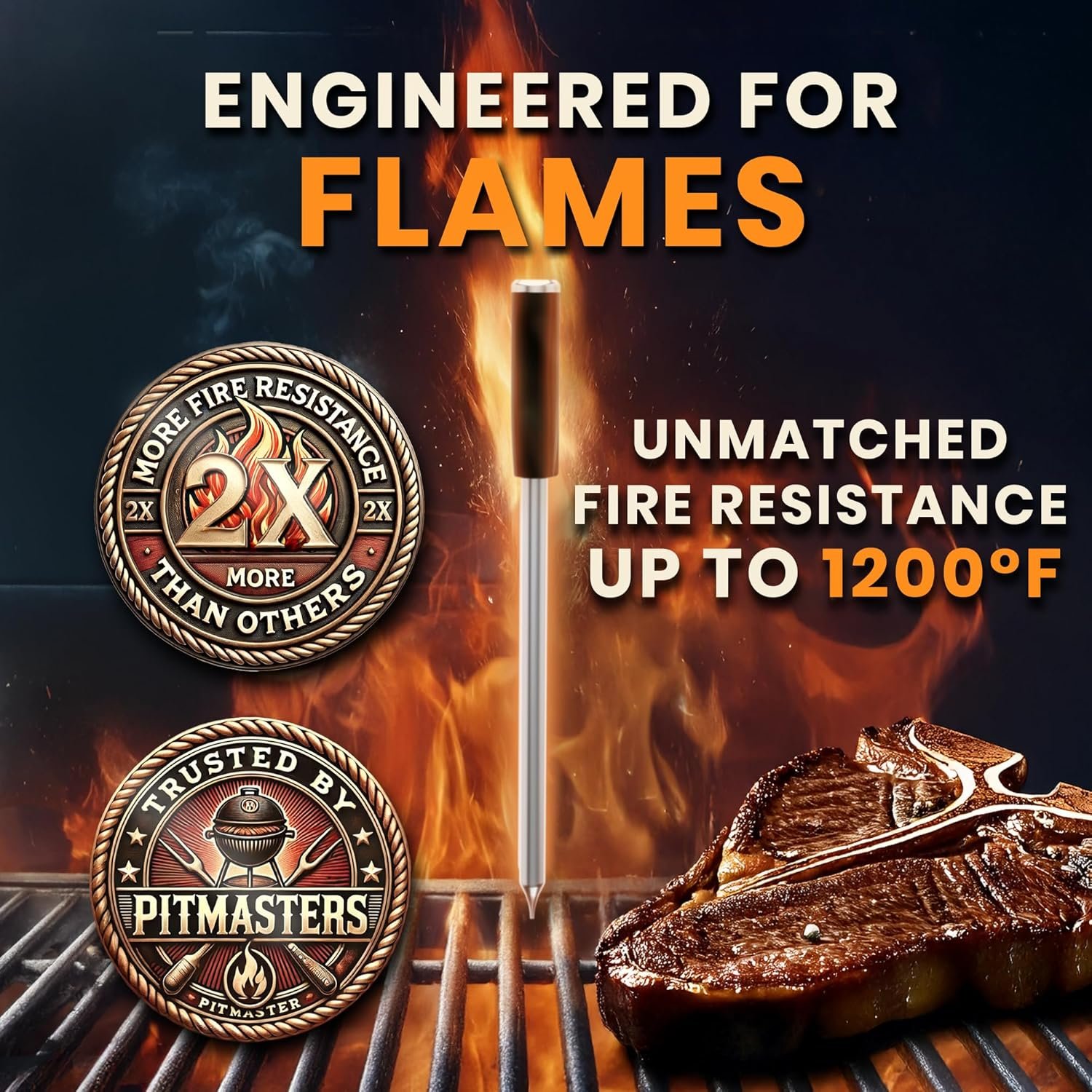 MeatStick V Wireless Meat Thermometer, 1200°F Heat Resistance, Unlimited Range WiFi & Bluetooth, Smart Digital Probe for Grilling, Smoking, Sous Vide, BBQ, Air Fryer, Oven, Smoker, Kitchen Cooking - Image 2