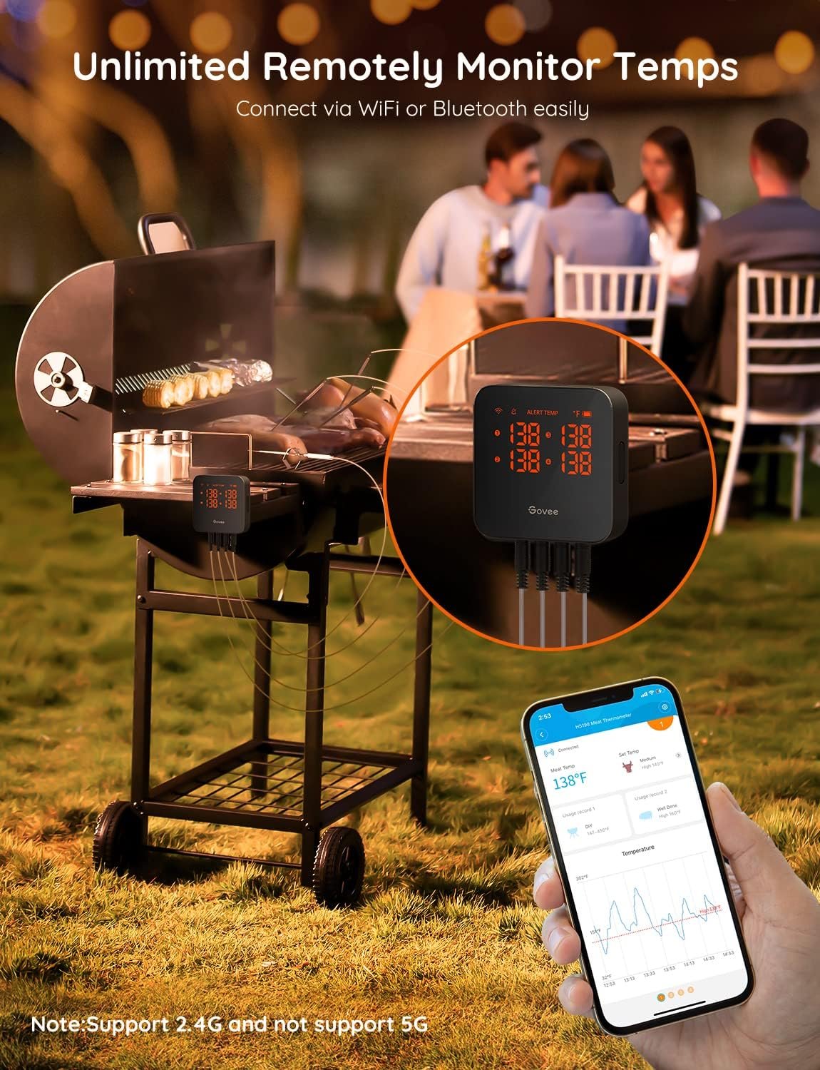 Govee Wireless Meat Thermometer with 4 Probe, Smart WiFi Meat Thermometer with Unlimited Range App Notification Alert, Digital Rechargeable Bluetooth Food Thermometer for Smoker BBQ Grill Oven Kitchen - Image 5