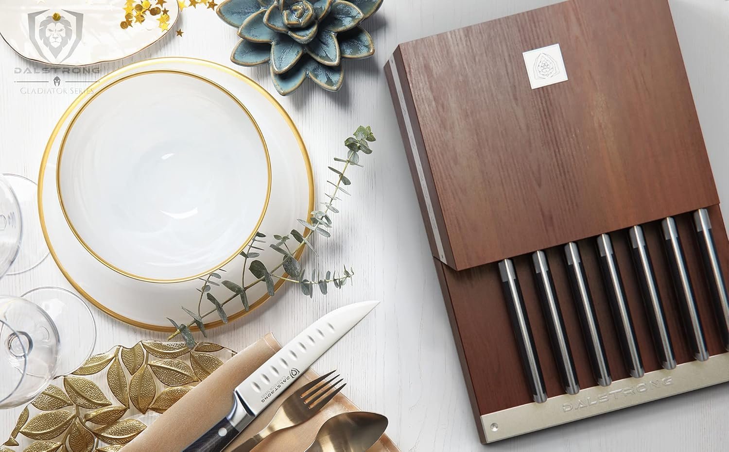 Dalstrong Steak Knife Set - 8 Piece - 5 inch Straight Edge Blade - Gladiator Series Elite - Forged High-Carbon German Steel Dinner Kitchen Knife - Black G10 Handle - Folding Block Set - NSF Certified - Image 8