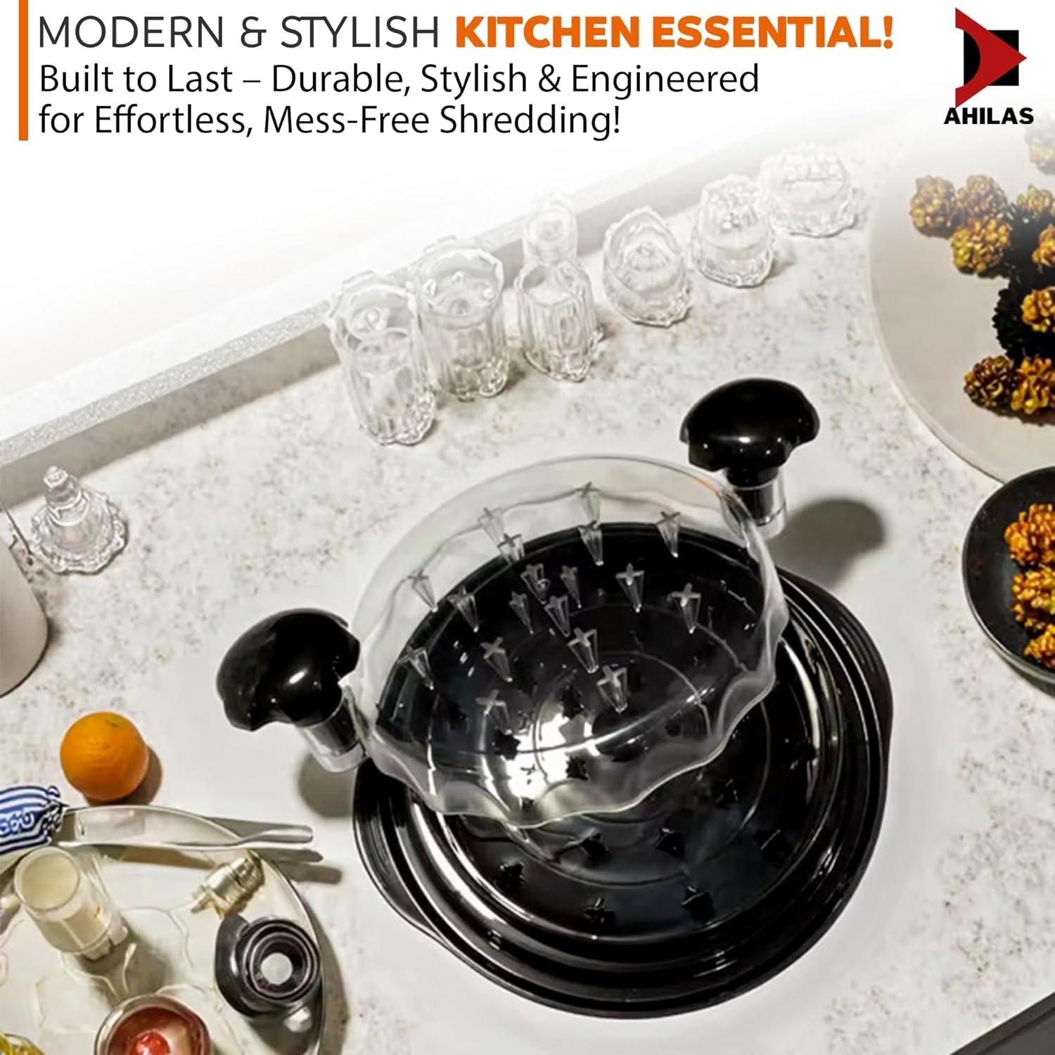 Chicken Shredder Tool Twist – Large Manual Meat Shredder Machine with Visible Lid, Anti‑Slip Base, Brush & Fork – BPA‑Free, Dishwasher Safe – Pulled Pork & Chicken Gadget - Image 6