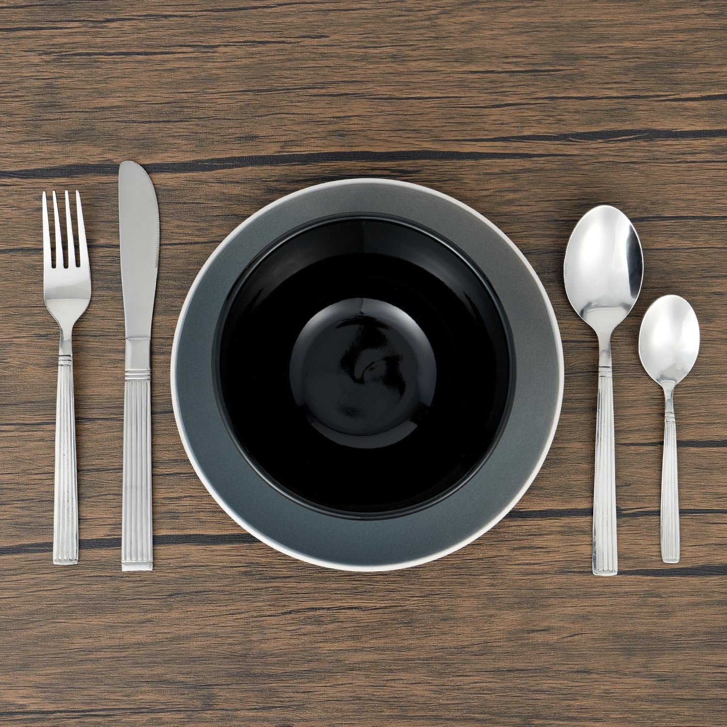 Home Basics 16 Piece Stainless Steel Flatware Set, Service for 4 Includes Fork/Knives/Tablespoon/Teaspoon – Home Kitchen/Restaurant/Hotel, Silver, STRIPES - Image 4