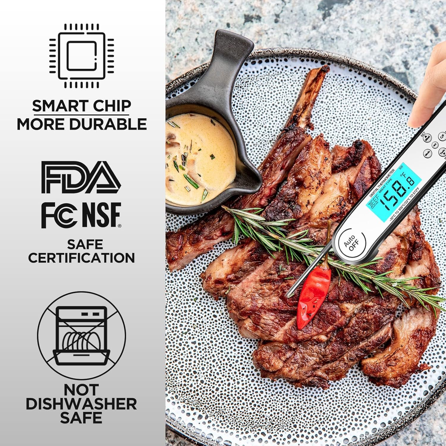 Nycetek Digital Cooking Thermometer, Accurate & Waterproof Instant Read Meat Thermometer with Backlit, Calibration, Probe, Food Thermometer for Kitchen, Grilling, Candy, BBQ, Oil Fry, Baking - Image 4