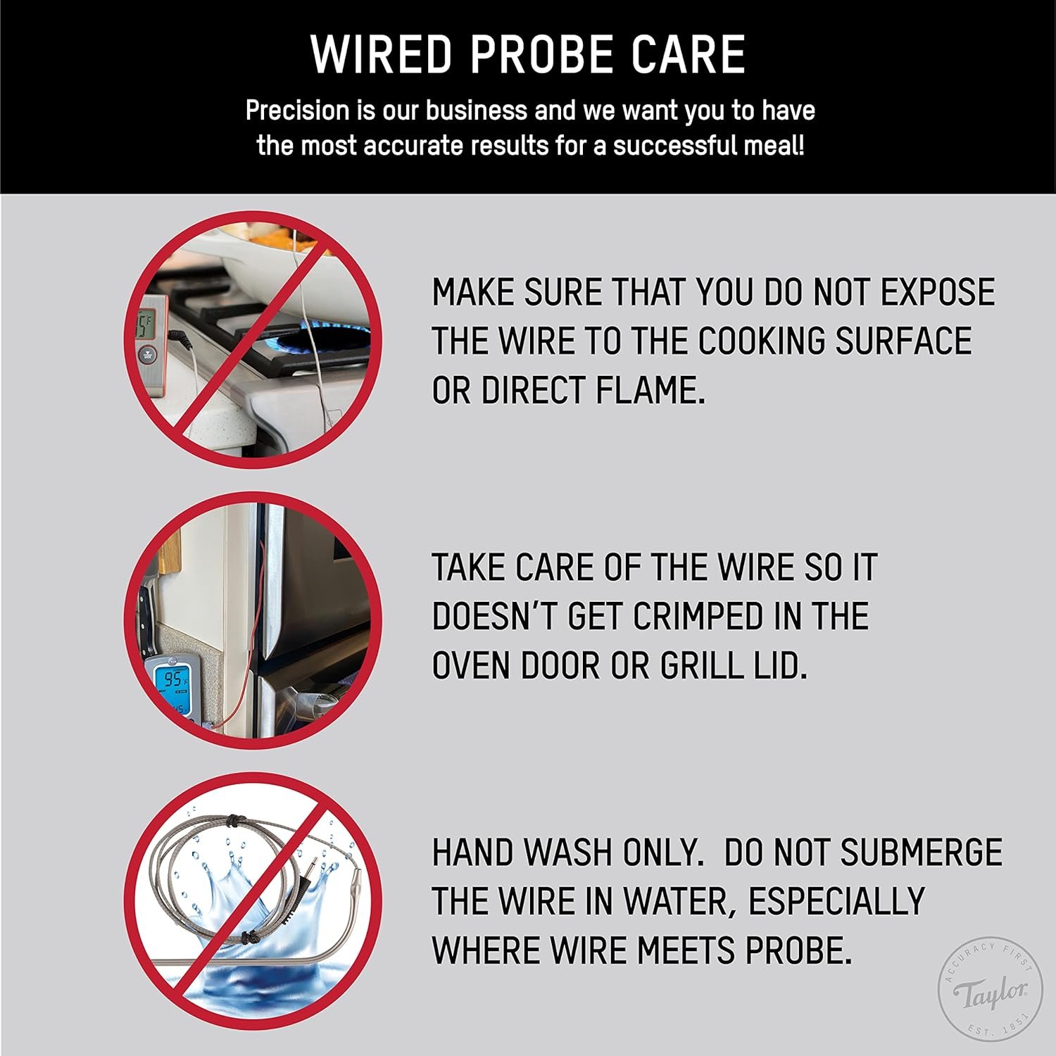 Taylor Programmable with Timer Instant Read Wired Probe Digital, Meat, Food, Grill BBQ Cooking Kitchen Thermometer with Timer, Gray - Image 5