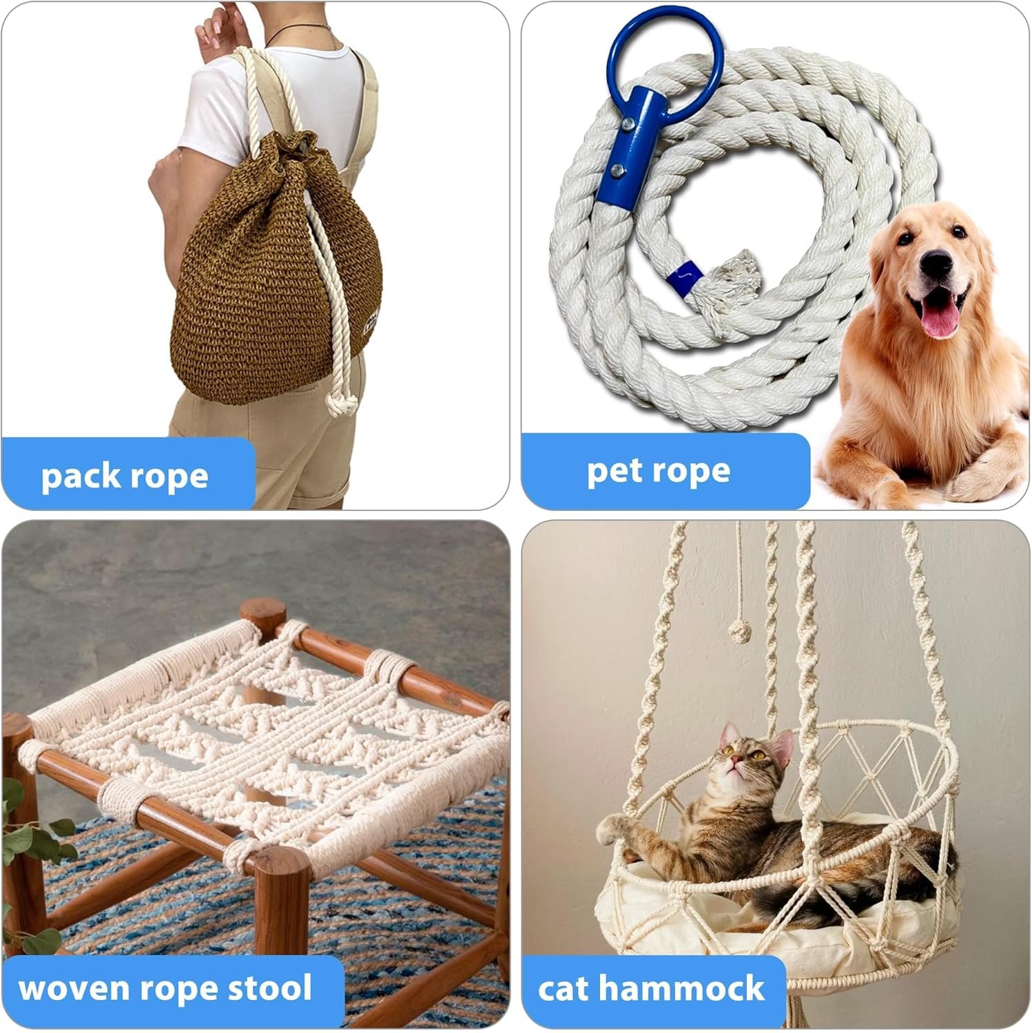 White Cotton Rope 1 inch Rope x 50ft Natural Twisted Cotton Rope,Strong 4-Strand Rope,Cotton Craft Rope,Thick Rope,Available as Tug of War Rope, Nautical Rope,and Workout Rope, etc. - Image 5