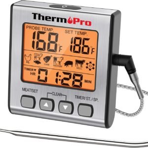 ThermoPro TP16S Digital Meat Thermometer for Cooking and Grilling, BBQ Food Thermometer with Backlight and Kitchen Timer, Grill Temperature Probe Thermometer for Smoker, Barbecue, Oven, Baking,Oil