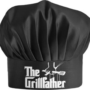 Chef Hat for Men – The Grillfather – Adjustable Funny Kitchen Cooking Hat for Dad Black