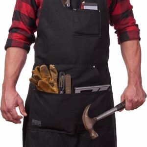 Hudson Durable Goods Heavy Duty Waxed Canvas Apron for Men and Women, Adjustable Crossback Work Apron with Tool Pockets, Water-Resistant – Fits up to XXL, Black