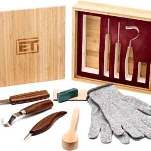 9pc Wood Carving Tools Set – Hook Carving Knife, Whittling Knife, Detail Wood Carving Knife For Spoon, Bowl, Kuksa Cup Or General Woodwork – Bonus Cut Resistant Gloves And Bamboo Box