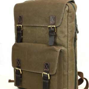 Premium Genuine Leather & Waxed Canvas Chef Knife Bag Retro Backpack | 20+ Slots for Knives and Chef Tools | Hidden Back Pocket for Tablet | Sturdy Knife Bags For Chefs & Students | Olive Green