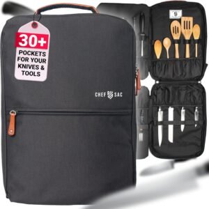 Chef Knife Bag | Premium Knife Case | Waterproof Material | Chefs Case with 30+ Pockets for Knives & Utensils | Culinary Gifts For Chefs & Students | Sturdy Travel Knife Bag (Black)