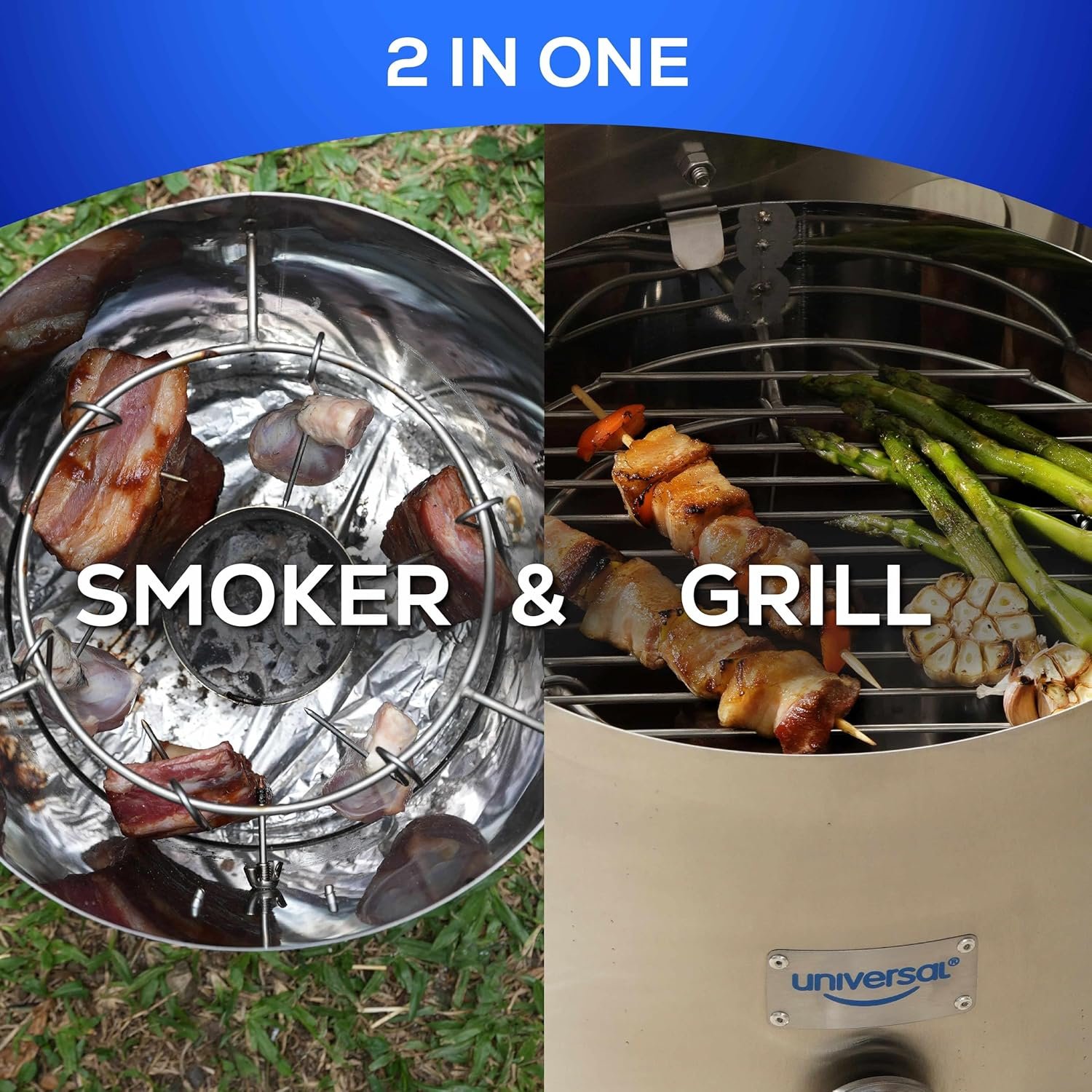 Universal (6-pound) Stainless Steel (Small) Charcoal Barrel Smoker with Thermometer & Airlock system - 16.5"x 21.18" x ⌀11.81", 2 in 1 Vertical Smoker - Grill and Smoker, 6-serving Slow Cooking Smoker - Image 8