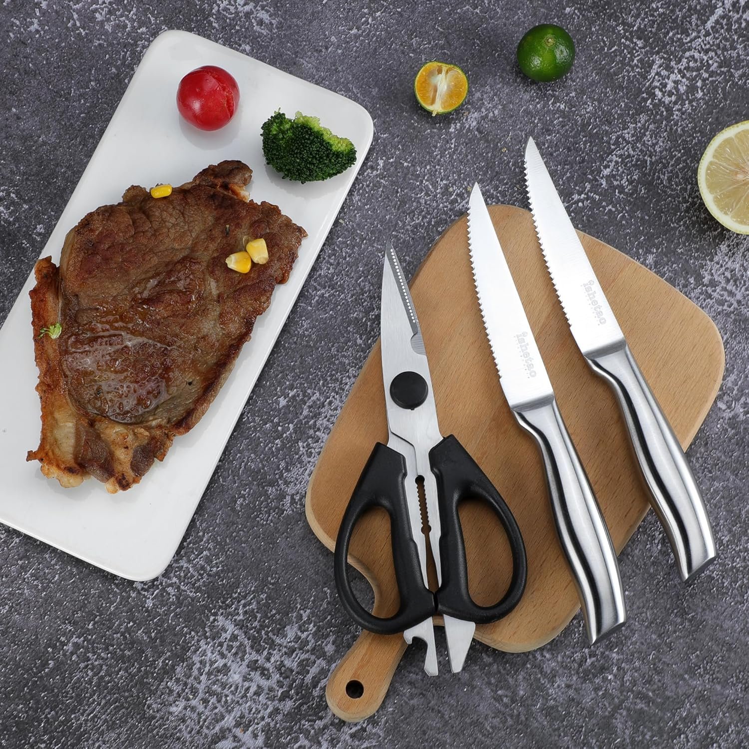 Knife Sets for Kitchen with Block, 15 Piece Kitchen Knife Set, Ultra Sharp Chef Knife Set for Kitchen, High Carbon Stainless Steel Knife Block Set with Sharpener, Silver - Image 9