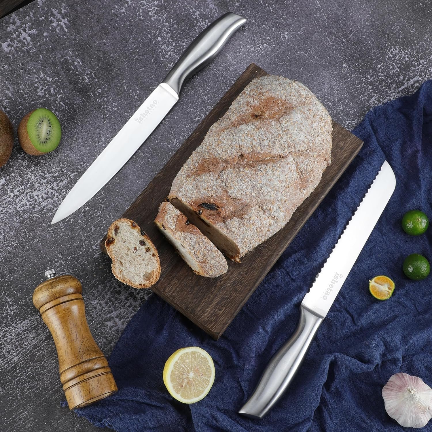 Knife Sets for Kitchen with Block, 15 Piece Kitchen Knife Set, Ultra Sharp Chef Knife Set for Kitchen, High Carbon Stainless Steel Knife Block Set with Sharpener, Silver - Image 7