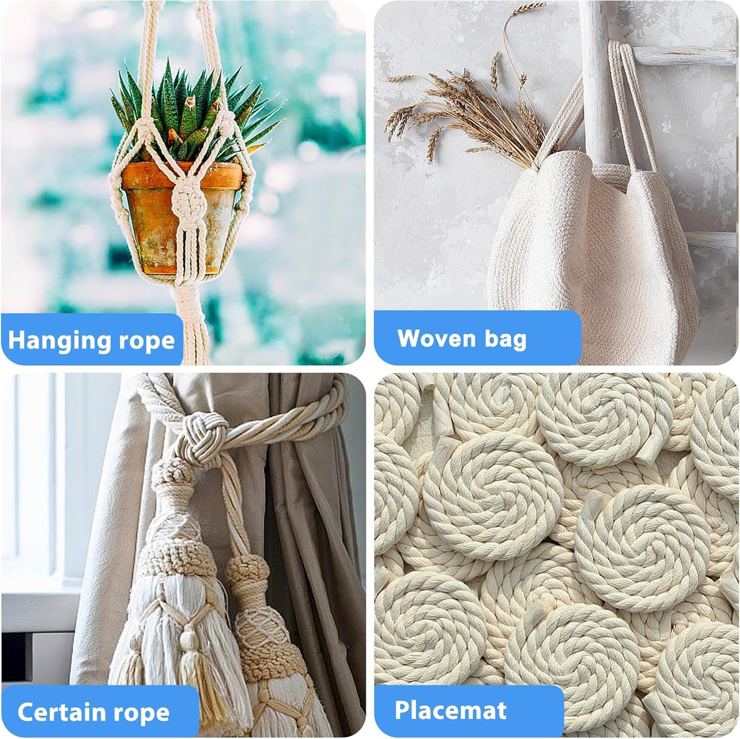 White Cotton Rope 1 inch Rope x 50ft Natural Twisted Cotton Rope,Strong 4-Strand Rope,Cotton Craft Rope,Thick Rope,Available as Tug of War Rope, Nautical Rope,and Workout Rope, etc. - Image 6