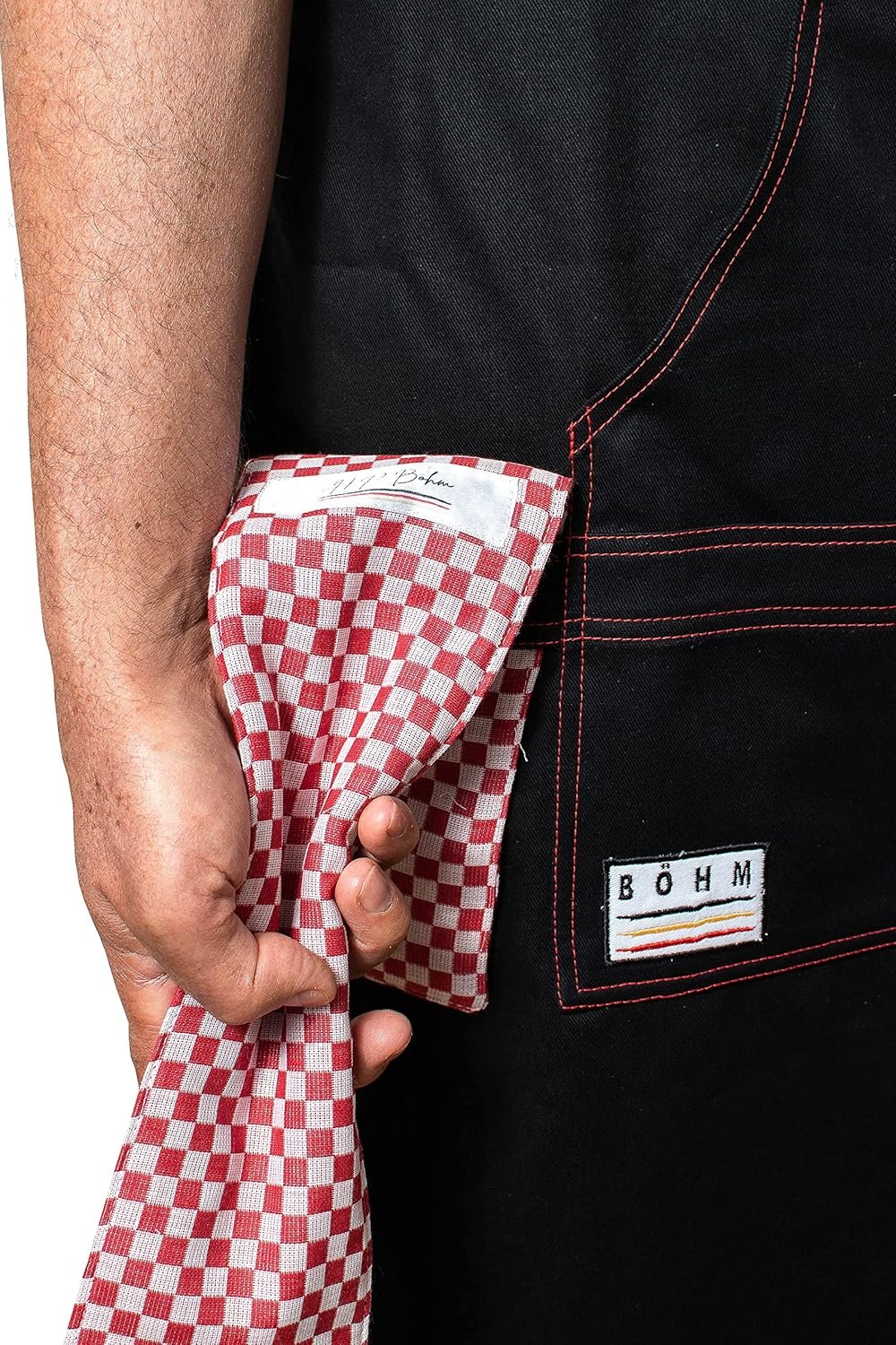 BÖHM Professional Chef Kitchen Apron with Pockets, Tool Loops, Adjustable Neck Strap, Durable Double Stitched Cotton. Incl. heat resistant Pot/Pan Towel for handling Hot items - Image 6