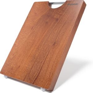 Real Solid Sapele Cutting Board One Piece No Glue Non Toxic All Whole Single Wood Butcher Block Thick Hard Wood Heavy Duty Edge Grain (Medium, 14.96″L*11.02″W*0.98″Th)