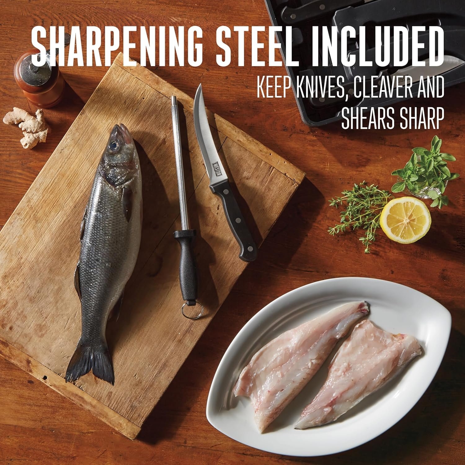 Weston 10-Piece Game Processing Knife Kit, 8" Butcher, 6" Cleaver, 5.3" Fillet, and 4.2" Skinning Knives, Adjustable 12.25" Butcher Saw, Sharpener, Shears & Storage Case, Stainless Steel (83-7001-W) - Image 7