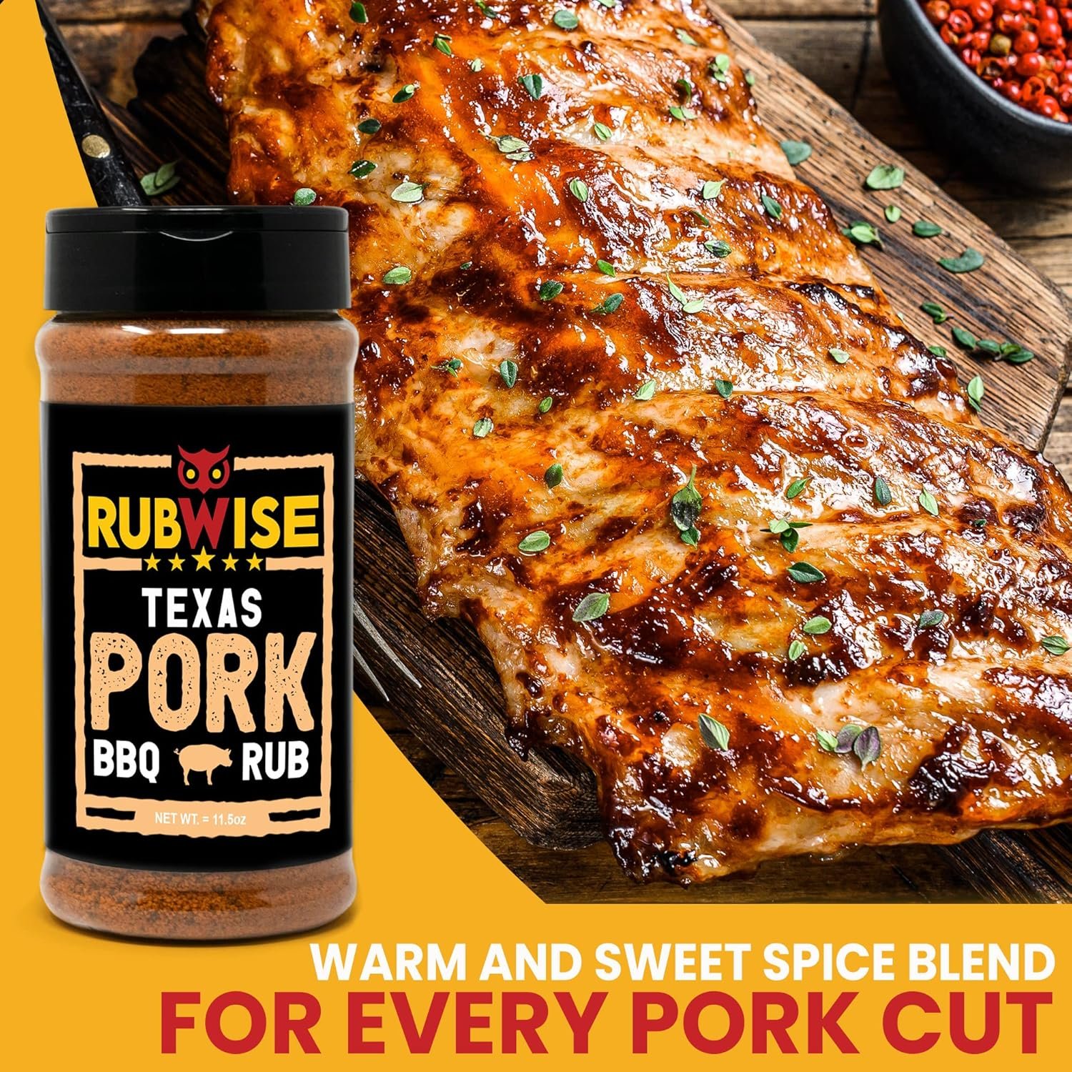 RubWise Texas Style BBQ Pork Rub (1lb) No MSG | Meat Barbecue Dry Rubs and Spices for Smoking and Grilling | Spice Blend Seasoning | Great on Spare Ribs, Tenderloin, Chops, Belly, Shoulder - Image 2