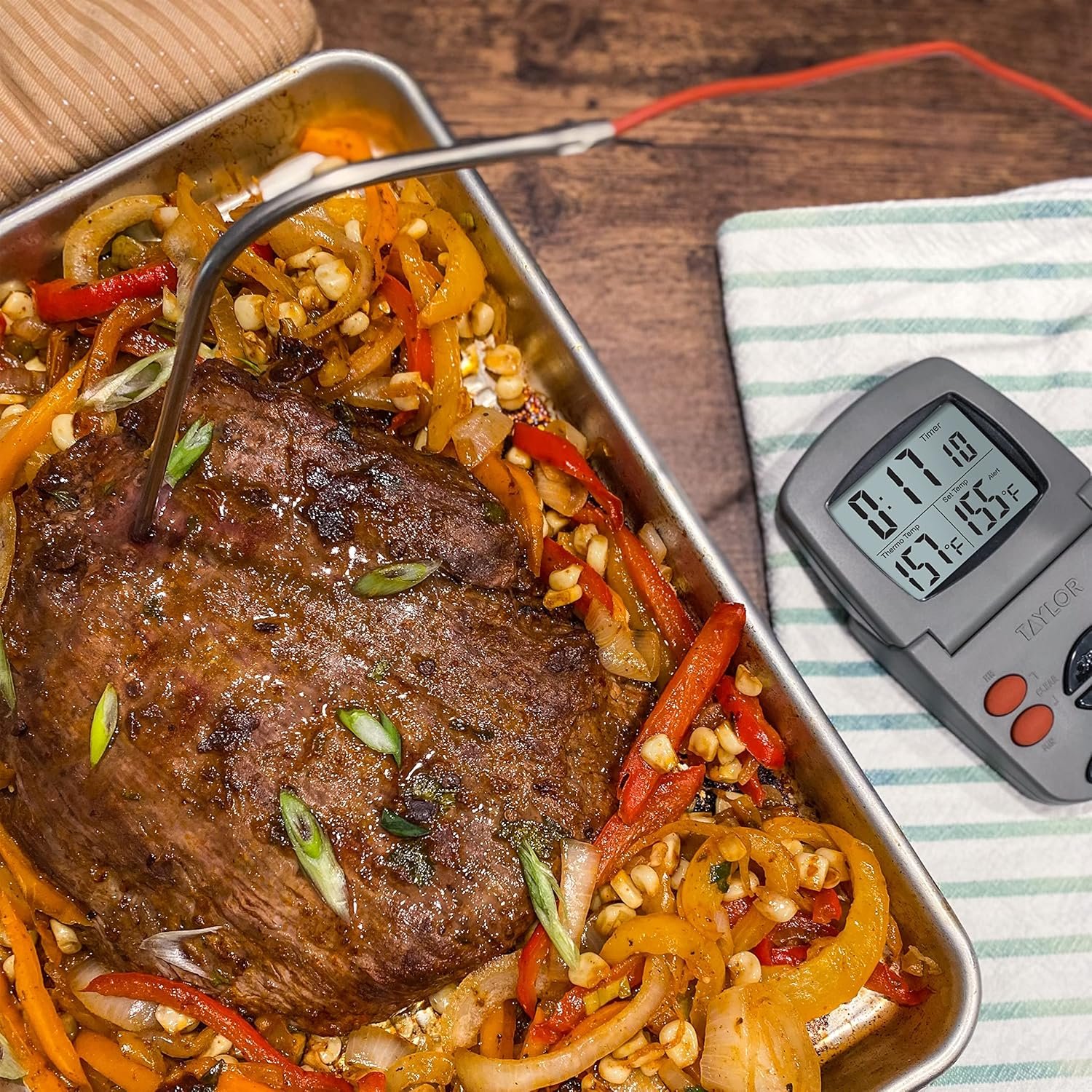 Taylor Programmable with Timer Instant Read Wired Probe Digital, Meat, Food, Grill BBQ Cooking Kitchen Thermometer with Timer, Gray - Image 4