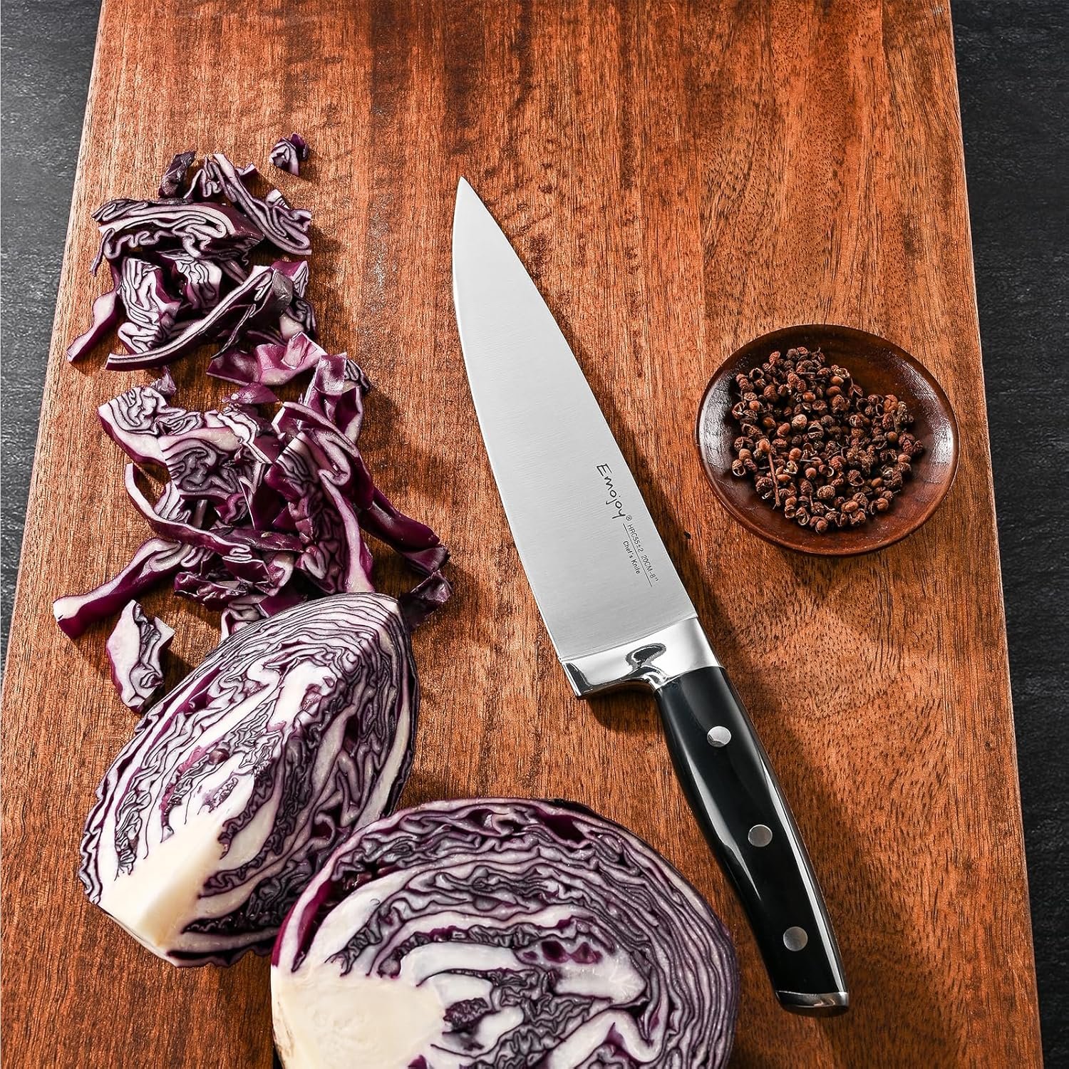 Emojoy 22-Piece Kitchen Knife Set with Block, Include 2-pair Chef Knives, Carving Fork and Sharpener (Dual-Chef Sets) - Image 6