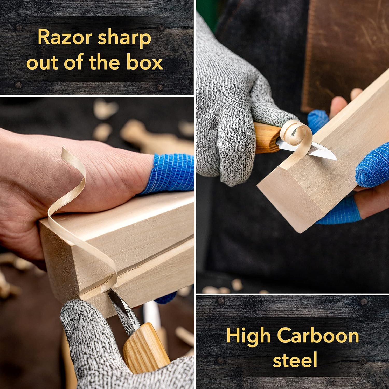 BeaverCraft Wood Carving Knife Kit S15 Whittling Kit for Beginners, Kids - Wood Carving Tools Set with Detail Chip Knife Sloyd Whittling Knives & Leather Strop, Polishing Compound and Tutorials - Image 4