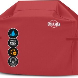 Grill Cover by Grillman, Red, 64 Inch, BBQ Outdoor Grill Covers, Charcoal & Gas Grills, Waterproof, Rip-Proof, Weather-Resistant, Anti-UV, Barbecue Cover for Weber, Genesis, Charbroil, Nexgrill, etc