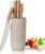 Kitchen Knife Set, Retrosohoo 6-Pieces Khaki Sharp Knife Set for Kitchen, Non-stick Non-slip Stainless Steel Chef Knife Set with Universal Knife Block Suitable for Home Restaurant (Khaki)
