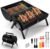 Portable BBQ Charcoal Grill, Joyfair Small Folding Tabletop Barbecue Smoker, 2-IN-1 2-Sided Carbon Grills with Tray, Rack, BBQ Tools, for Outdoor Camping Patio Picnic, Heavy Duty (230Sq.in), 11 PCS