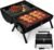 Leonyo Portable Charcoal Grill, Small BBQ Grill with Food Tray & Rack, Metal Small Tabletop Barbecue Smoker Ideal for Outdoor Camping Grilling Party Picnic, Two Side Carbon Griller(235Sq.in)
