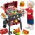 Kids BBQ Grill Playset, Kitchen Playset with Smoke Sound Light and Wheel, Movable Pretend Play Toy Grills for Kids Ages 4-8, 2-Layer Outdoor Cooking Toys for Toddlers 3-5 Birthday Gifts