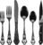 Gorgeous Retro 48 Pcs Black Silverware Set with Steak Knives, Royal Silverware Set for 8, Stainless Steel Mirror Flatware Cutlery Set, Include Forks Spoons and Knives set, Dishwasher Safe