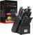 Master Maison 15-Piece Kitchen Knives Set – Wooden Knife Block Set with Sharpener – Chef, Utility, Sontoku, Carving Knife and 6 Steak Knives – Stainless Steel Blades for Professional Cooking – Black