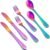 Boao 6 Pcs Utensils Silverware Set Rainbow Cutlery Stainless Steel Safe Flatware Set Includes 2 Knives 2 Forks 2 Spoons for Home