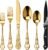 Runfly Retro Royal Gold 48 Pieces Flatware Set, Gorgeous Golden Silverware Set For 8, Anti-rust Stainless Steel dark Cutlery Set Utensils Including Fork Spoon and Knife